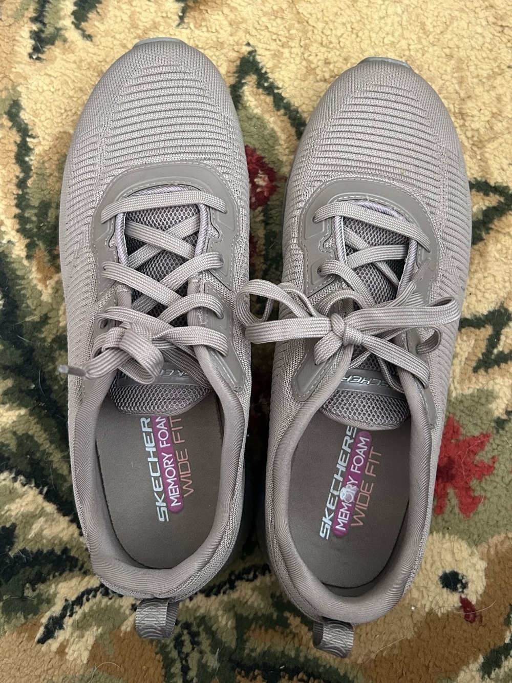 Skechers Women's Memory Foam 9 Wide Fit Casual Sneakers in Taupe